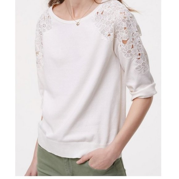 Loft Floral Lace Shoulder Sweater - Picture 1 of 10